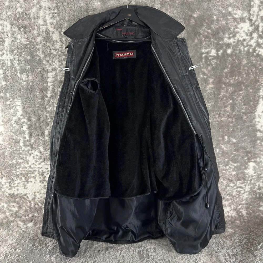 Phase Two Size XXLT Leather Hooded Removable Liner Parka Jacket Black Long Mens